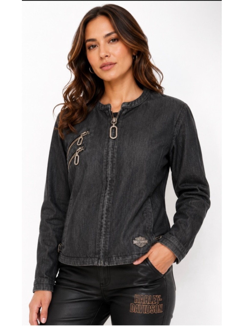Harley-Davidson Black Jean Jacket S with Silver Zippers
